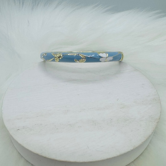 Flower Enamel Cloisonne Blue Bracelet Bangle - Picture 5 of 7